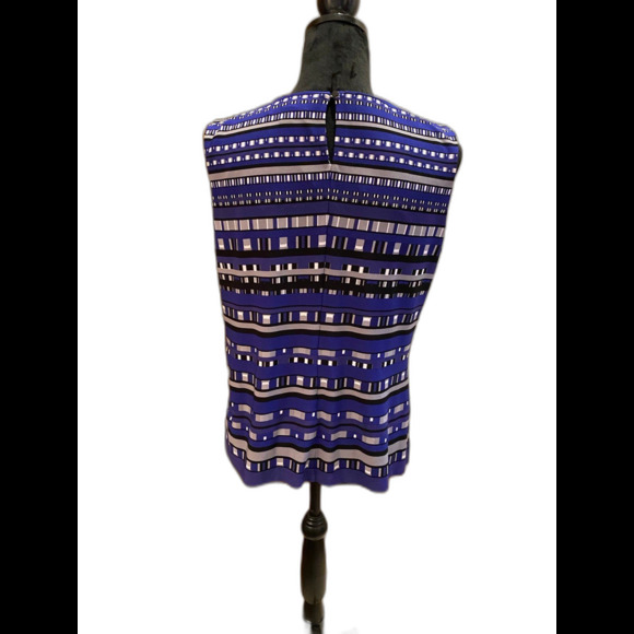 Calvin Klein Womans Blouse Size Large Sleeveless Royal Blue & Black Stylish Cool - Picture 2 of 6